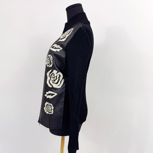 RARE VINTAGE KATHERINE BARCLAY LEATHER ZIP UP WITH ROSE LEATHER MOTIF JACKET - Picture 13 of 14